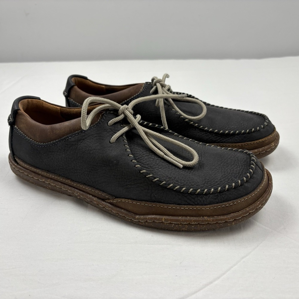 Clarks Trapell Pace Loafers 10M Blk Brown Leather Moccasin Lace Up GorpCore EUC